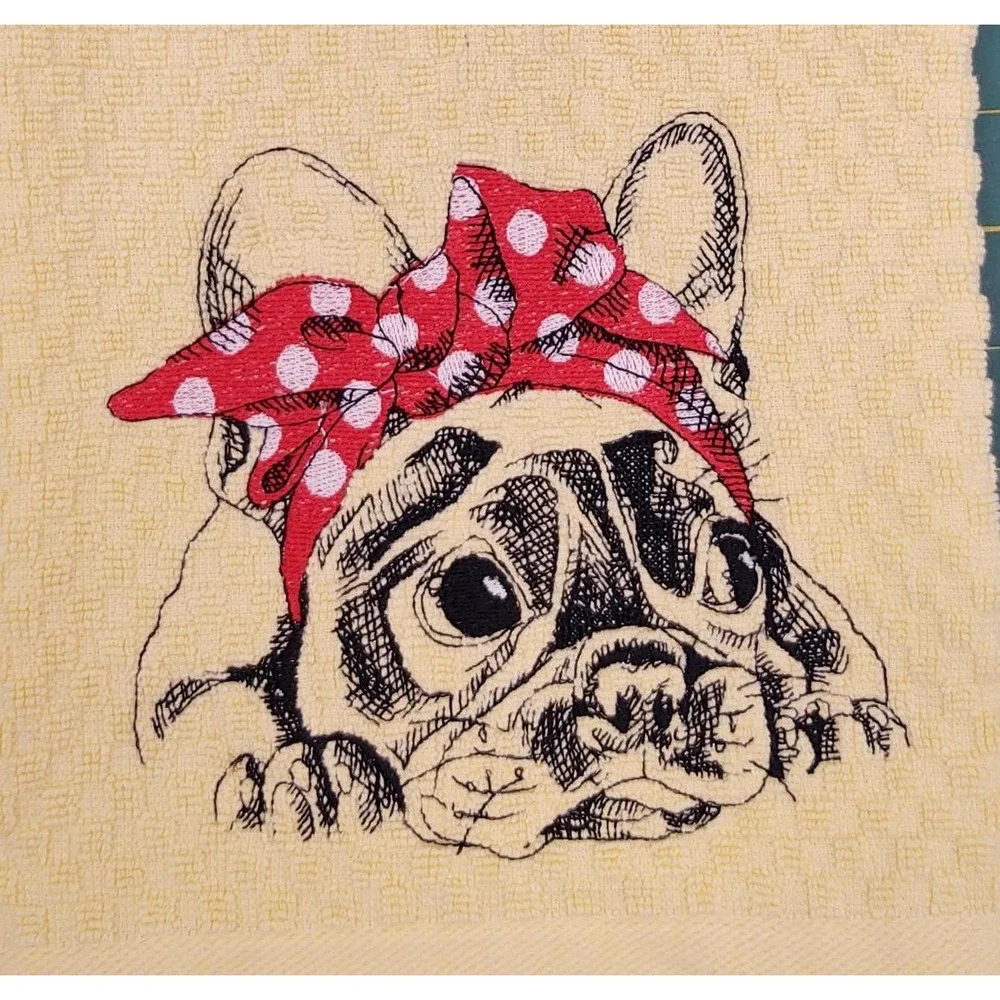 FRENCH BULLDOG With Headband Kitchen Bath Hand Bar Towel Yellow Great Gift!
